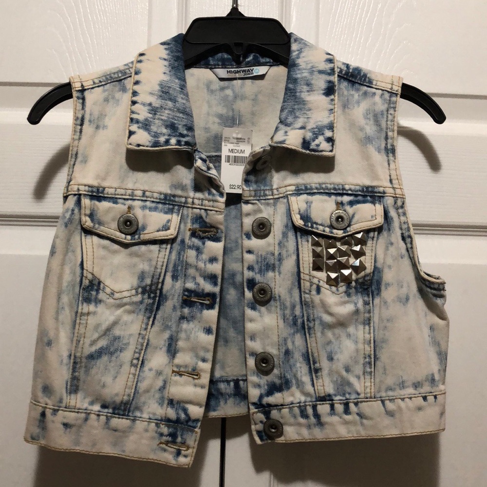 Blue Jean Studded Vest, Color: Cloud